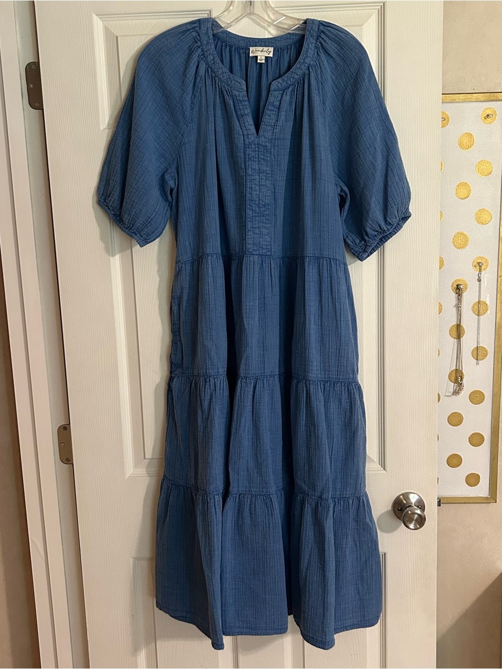 Wonderly Light Blue Pleated Midi Dress